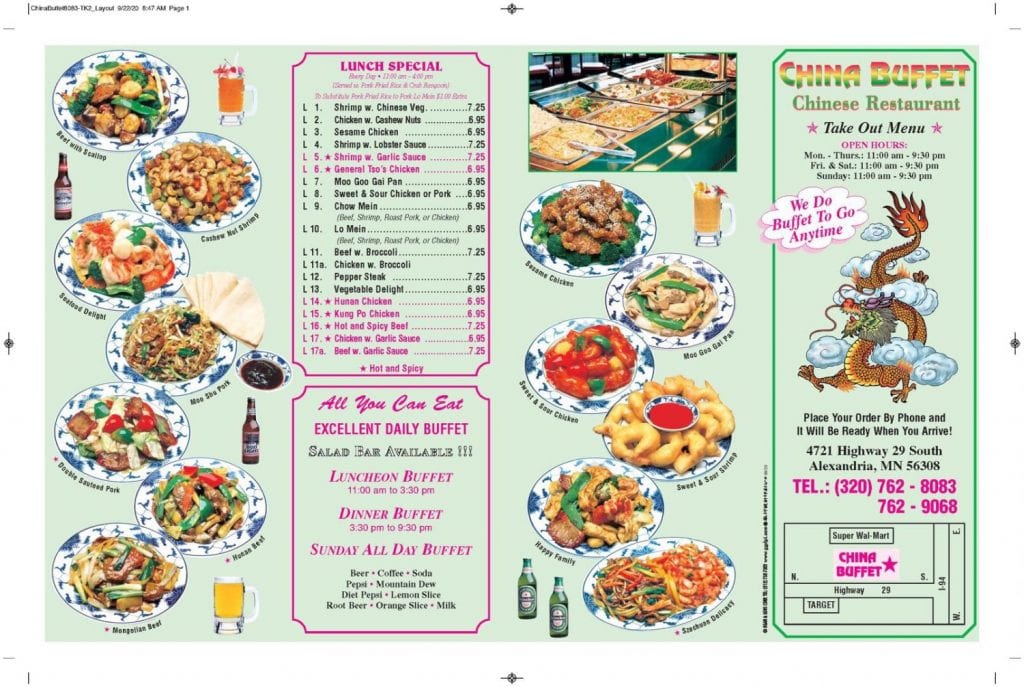 new china buffet menu with prices near me